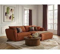 Canapé d'angle fixe LUIGI tissu lisse orange angle droit BOBOCHIC 3 places Angle droit Orange