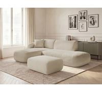 Canapé d'angle fixe modulable ANDA avec 1 méridienne, 1 chauffeuse bout de canapé et 1 pouf beige angle gauche BOBOCHIC 3 places Angle gauche Beige