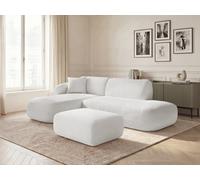 Canapé d'angle fixe modulable ANDA avec 1 méridienne, 1 chauffeuse bout de canapé et 1 pouf blanc angle gauche BOBOCHIC 3 places Angle gauche Blanc