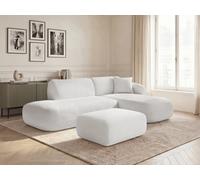 Canapé d'angle fixe modulable ANDA avec 1 méridienne, 1 chauffeuse bout de canapé et 1 pouf blanc angle droit BOBOCHIC 3 places Angle droit Blanc