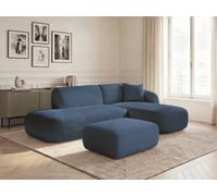 Canapé d'angle fixe modulable ANDA avec 1 méridienne, 1 chauffeuse bout de canapé et 1 pouf bleu foncé angle droit BOBOCHIC 3 places Angle droit Bleu foncé