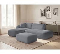 Canapé d'angle fixe modulable ANDA avec 1 méridienne, 1 chauffeuse bout de canapé et 1 pouf gris angle gauche BOBOCHIC 3 places Angle gauche Gris