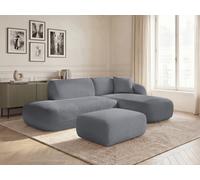 Canapé d'angle fixe modulable ANDA avec 1 méridienne, 1 chauffeuse bout de canapé et 1 pouf gris angle droit BOBOCHIC 3 places Angle droit Gris