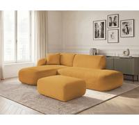 Canapé d'angle fixe modulable ANDA avec 1 méridienne, 1 chauffeuse bout de canapé et 1 pouf jaune angle gauche BOBOCHIC 3 places Angle gauche Jaune