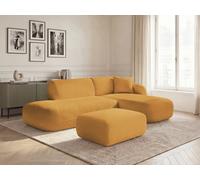 Canapé d'angle fixe modulable ANDA avec 1 méridienne, 1 chauffeuse bout de canapé et 1 pouf jaune angle droit BOBOCHIC 3 places Angle droit Jaune
