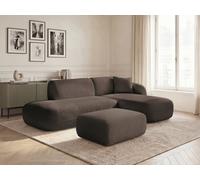 Canapé d'angle fixe modulable ANDA avec 1 méridienne, 1 chauffeuse bout de canapé et 1 pouf marron angle droit BOBOCHIC 3 places Angle droit Marron