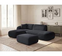Canapé d'angle fixe modulable ANDA avec 1 méridienne, 1 chauffeuse bout de canapé et 1 pouf noir angle gauche BOBOCHIC 3 places Angle gauche Noir