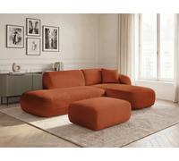 Canapé d'angle fixe modulable ANDA avec 1 méridienne, 1 chauffeuse bout de canapé et 1 pouf orange angle droit BOBOCHIC 3 places Angle droit Orange