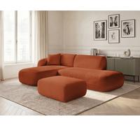 Canapé d'angle fixe modulable ANDA avec 1 méridienne, 1 chauffeuse bout de canapé et 1 pouf orange angle gauche BOBOCHIC 3 places Angle gauche Orange