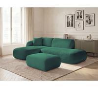 Canapé d'angle fixe modulable ANDA avec 1 méridienne, 1 chauffeuse bout de canapé et 1 pouf vert foncé angle gauche BOBOCHIC 3 places Angle gauche Vert foncé