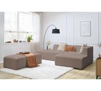 Canapé d'angle fixe modulable MEGEVE tissu bouclette avec pouf marron angle droit BOBOCHIC 5 places Angle droit Marron