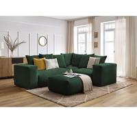 Canapé d'angle fixe modulable VOLTAIRE avec 1 chauffeuse 2 places, 1 angle, 1 chauffeuse 1 place et 1 pouf vert angle droit BOBOCHIC 5 places Angle droit Vert