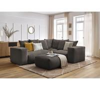 Canapé d'angle fixe modulable VOLTAIRE avec 1 chauffeuse 2 places, 1 angle, 1 chauffeuse 1 place et 1 pouf taupe angle droit BOBOCHIC 5 places Angle droit Taupe