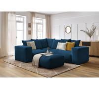 Canapé d'angle fixe modulable VOLTAIRE avec 1 chauffeuse 2 places, 1 angle, 1 chauffeuse 1 place et 1 pouf bleu foncé angle gauche BOBOCHIC 5 places Angle gauche Bleu foncé