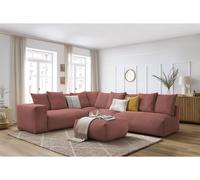 Canapé d'angle fixe modulable VOLTAIRE avec 2 chauffeuses 2 places, 1 angle, 1 chauffeuse 1 place et 1 pouf rose angle gauche BOBOCHIC 7 places Angle gauche Rose