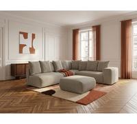 Canapé d'angle fixe modulable VOLTAIRE avec 2 chauffeuses 2 places, 1 angle et 1 chauffeuse 1 place tissu taupe angle droit BOBOCHIC 6 places Angle droit Taupe