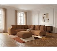 Canapé d'angle fixe modulable VOLTAIRE avec 2 chauffeuses 2 places, 1 angle et 1 chauffeuse 1 place tissu orange angle gauche BOBOCHIC 6 places Angle gauche Orange