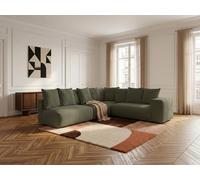 Canapé d'angle fixe modulable VOLTAIRE avec 2 chauffeuses 2 places, 1 angle et 1 chauffeuse 1 place tissu vert angle droit BOBOCHIC 6 places Angle droit Vert