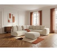 Canapé d'angle fixe modulable VOLTAIRE avec 2 chauffeuses 2 places, 1 angle et 1 chauffeuse 1 place tissu blanc angle droit BOBOCHIC 6 places Angle droit Blanc