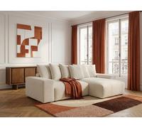 Canapé d'angle fixe réversible VOLTAIRE tissu chiné blanc BOBOCHIC 4 places Blanc