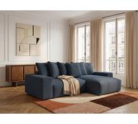 Canapé d'angle fixe réversible VOLTAIRE tissu chiné bleu foncé BOBOCHIC 4 places Bleu foncé
