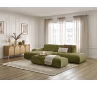 Canapé d'angle fixe SIRIUS tissu texturé avec grand pouf vert angle gauche BOBOCHIC 4 places Angle gauche Vert
