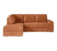 Canapé d'angle gauche 3 places convertible ADEN avec coffre en velours côtelé - Terracotta - L246 x P174 x H96cm - LOUNGITUDE