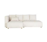 Canapé d'angle gauche 3 places en tissu velours côtelé beige et bois clair HARLEM