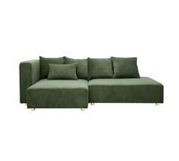Canapé d'angle gauche 3 places en tissu velours côtelé vert kaki et bois clair HARLEM