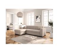 Canapé d'angle gauche 4 places FUJI XL convertible avec coffre en tissu - Beige - L262 x 157 x 83cm - LOUNGITUDE