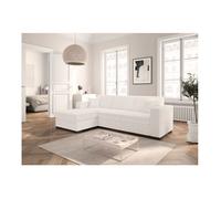 Canapé d'angle gauche 4 places FUJI XL convertible avec coffre en tissu bouclette - Blanc - L262 x P157 x H83cm - LOUNGITUDE