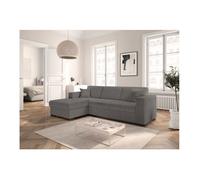 Canapé d'angle gauche 4 places FUJI XL convertible avec coffre en tissu bouclette - Gris - L262 x P157 x H83cm - LOUNGITUDE