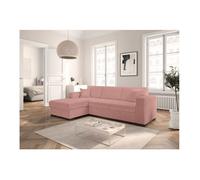 Canapé d'angle gauche 4 places FUJI XL convertible avec coffre en tissu bouclette - Rose - L262 x P157 x H83cm - LOUNGITUDE