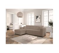 Canapé d'angle gauche 4 places FUJI XL convertible avec coffre en tissu bouclette - Taupe - L262 x P157 x H83cm - LOUNGITUDE