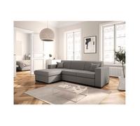Canapé d'angle gauche 4 places FUJI XL convertible avec coffre en tissu - Gris clair - L262 x 157 x 83cm - LOUNGITUDE