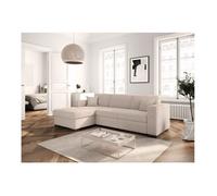 Canapé d'angle gauche 4 places FUJI XL convertible avec coffre en velours côtelé - Beige - L262 x P157 x H83cm - LOUNGITUDE