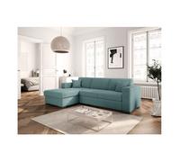 Canapé d'angle gauche 4 places FUJI XL convertible avec coffre en velours côtelé - Bleu clair - L262 x P157 x H83cm - LOUNGITUDE