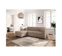 Canapé d'angle gauche 4 places FUJI XL convertible avec coffre en velours côtelé - Taupe - L262 x P157 x H83cm - LOUNGITUDE