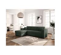 Canapé d'angle gauche 4 places FUJI XL convertible avec coffre en velours côtelé - Vert foncé - L262 x P157 x H83cm - LOUNGITUDE