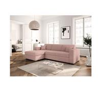 Canapé d'angle gauche 4 places FUJI XL convertible avec coffre en velours côtelé - Vieux rose - L262 x P157 x H83cm - LOUNGITUDE