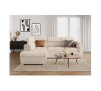 Canapé d'angle gauche 4 places PAOLA convertible avec coffre en velours côtelé - Beige - L252 x P188 x H76cm - LOUNGITUDE