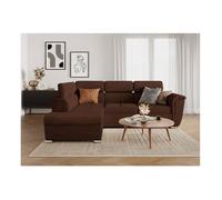 Canapé d'angle gauche 4 places PAOLA convertible avec coffre en velours côtelé - Marron - L252 x P188 x H76cm - LOUNGITUDE