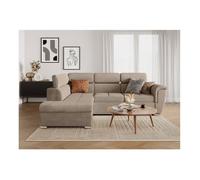 Canapé d'angle gauche 4 places PAOLA convertible avec coffre en velours côtelé - Taupe - L252 x P188 x H76cm - LOUNGITUDE