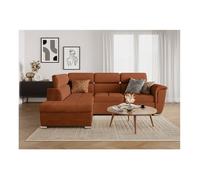 Canapé d'angle gauche 4 places PAOLA convertible avec coffre en velours côtelé - Terracotta - L252 x P188 x H76cm - LOUNGITUDE