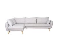 Canapé d'angle gauche 5 places en tissu gris clair chiné et bois clair creep