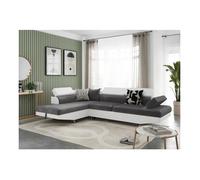 Canapé d'angle gauche 5 places RIO convertible avec coffre en microfibre et simili - Blanc/Gris - L271 x P192 x H70cm - LOUNGITUDE