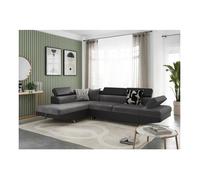 Canapé d'angle gauche 5 places RIO convertible avec coffre en microfibre et simili - Gris/Noir - L271 x P192 x H70cm - LOUNGITUDE
