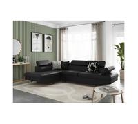 Canapé d'angle gauche 5 places RIO convertible avec coffre en simili - Noir - L271 x P192 x H70cm - LOUNGITUDE