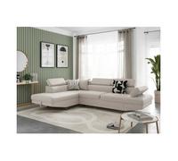 Canapé d'angle gauche 5 places RIO convertible avec coffre en tissu - Beige - L271 x P192 x H70cm - LOUNGITUDE