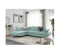Canapé d'angle gauche 5 places RIO convertible avec coffre en tissu - Bleu clair - L271 x P192 x H70cm - LOUNGITUDE
